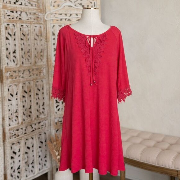 NAIF Pink Women's Crochet 3/4 Sleeve Shift Dress size L‎ - Picture 3 of 11